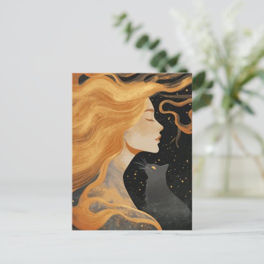 Vrouw en een Kat Briefkaart (Staand voorkant)
