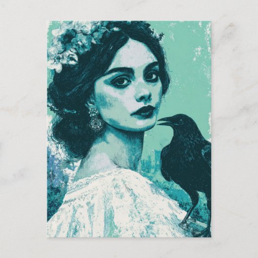 Vrouw en een raaf briefkaart (Voorkant)