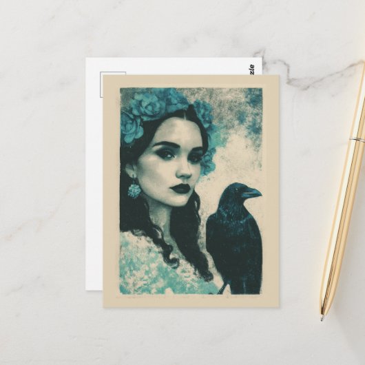 Vrouw en een raaf briefkaart (Voorkant / Achterkant in situ)