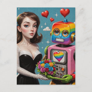 Vrouw en een Rainbow Robot Briefkaart