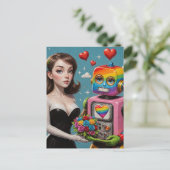 Vrouw en een Rainbow Robot Briefkaart (Staand voorkant)