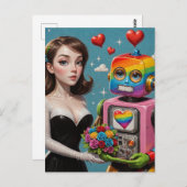 Vrouw en een Rainbow Robot Briefkaart (Voorkant / Achterkant)