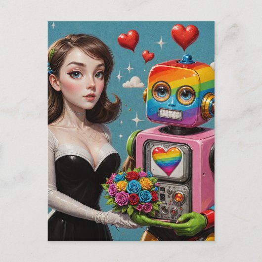 Vrouw en een Rainbow Robot Briefkaart (Voorkant)