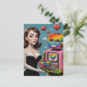 Vrouw en een Regenboog Robot Bruiloft Briefkaart (Staand voorkant)