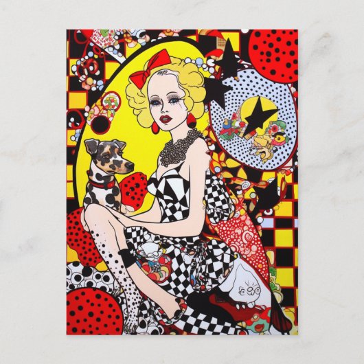 Vrouw en Gevlekte Hond Collage Briefkaart (Voorkant)