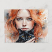 Vrouw en haar zwarte kat, Postcrossing Briefkaart (Voorkant)