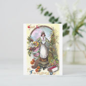 Vrouw en Herfst Bounty  Thanksgiving Feestdagenkaart (Staand voorkant)