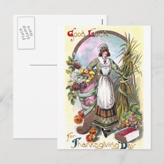Vrouw en Herfst Bounty  Thanksgiving Feestdagenkaart (Voorkant / Achterkant)