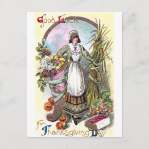 Vrouw en Herfst Bounty Thanksgiving Feestdagenkaart