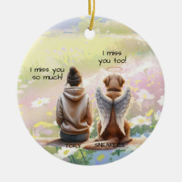Vrouw en Hond Herdenking Keramisch Ornament