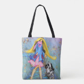 Vrouw en hond in de Regen Canvas tas - Schilderen (Achterkant)