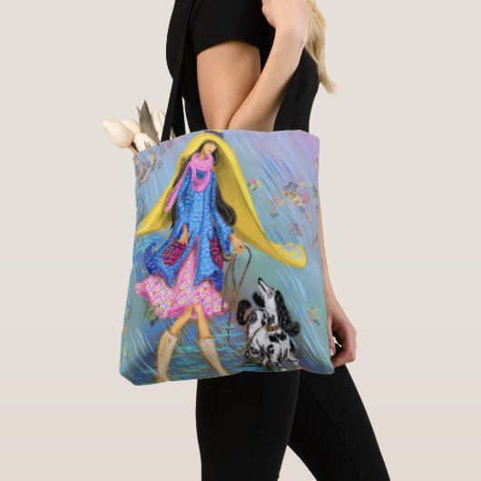 Vrouw en hond in de Regen Canvas tas - Schilderen (Dichtbij)