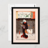 Vrouw en hond in Snow Kuniyoshi Fine Art Briefkaart (Voorkant / Achterkant)