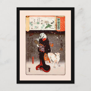 Vrouw en hond in Snow Kuniyoshi Fine Art Briefkaart