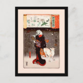 Vrouw en hond in Snow Kuniyoshi Fine Art Briefkaart (Voorkant)