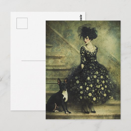 Vrouw en hond op de trap briefkaart (Voorkant / Achterkant)