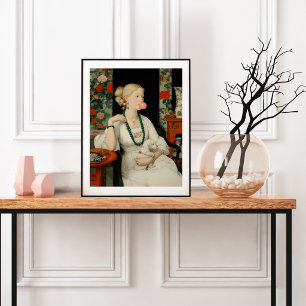 Vrouw en Hond Roze Kauwgom Bel Kleurrijk Poster