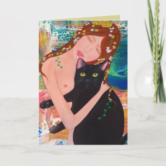 Vrouw en Kat Klimt Style Wenskaart Kaart