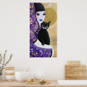 Vrouw en kat Paarse grillige kunst Poster (Keuken)