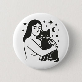 Vrouw en kat ronde button 5,7 cm