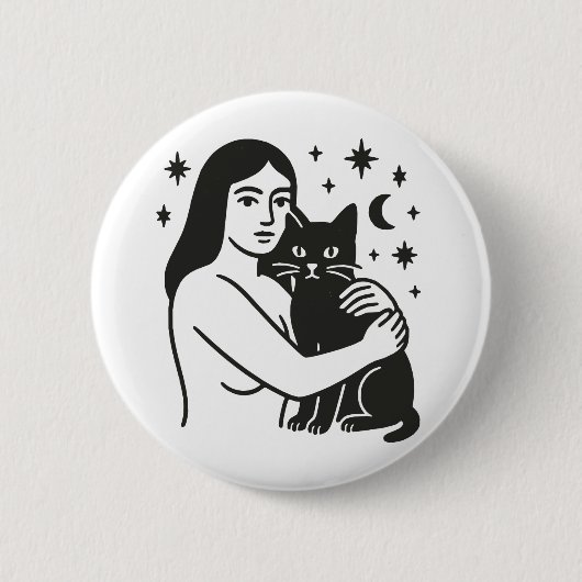 Vrouw en kat ronde button 5,7 cm (Voorkant)
