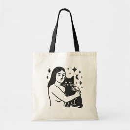Vrouw en kat tote bag