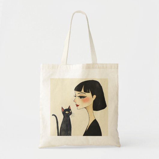 Vrouw en kat tote bag (Voorkant)