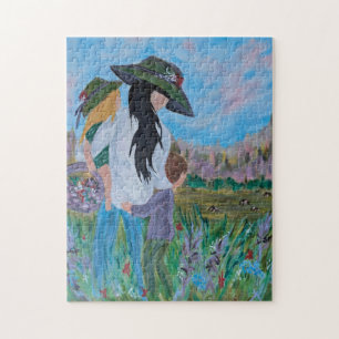 Vrouw en kinderen vasthoudend schilderij legpuzzel