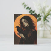 Vrouw en Kraai Horror Briefkaart (Staand voorkant)