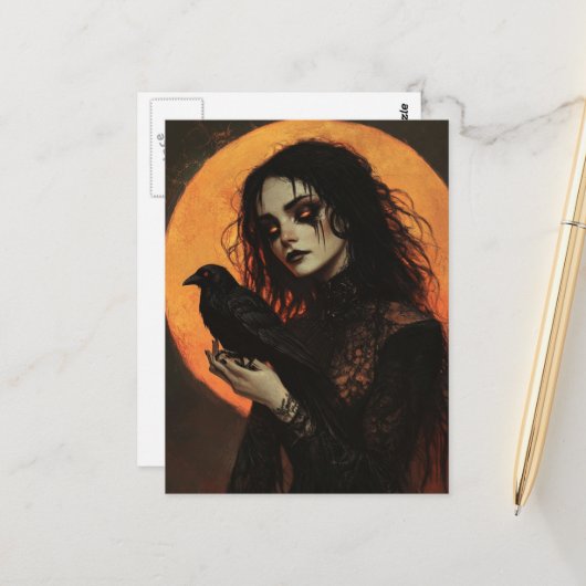Vrouw en Kraai Horror Briefkaart (Voorkant / Achterkant in situ)