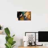 Vrouw en Leeuw Schreeuw Poster - Schilderij (Thuiskantoor)