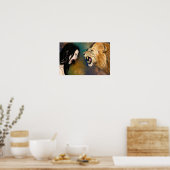 Vrouw en Leeuw Schreeuw Poster - Schilderij (Keuken)