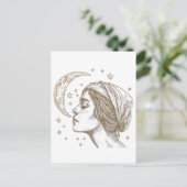 Vrouw en maan tekening briefkaart (Staand voorkant)