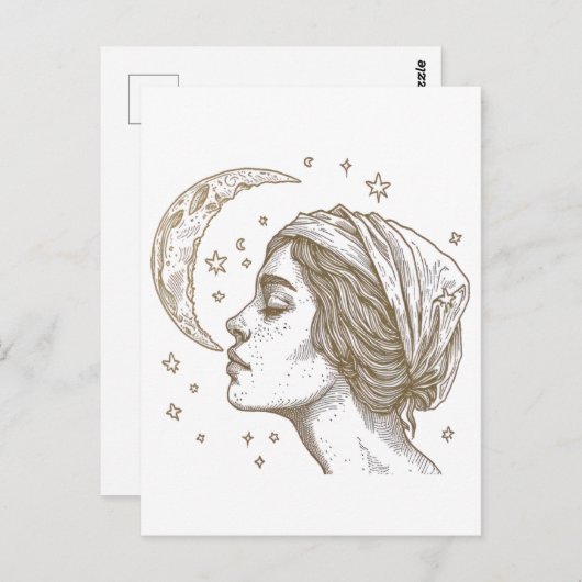 Vrouw en maan tekening briefkaart (Voorkant / Achterkant)