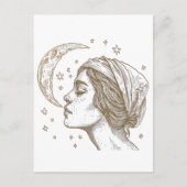 Vrouw en maan tekening briefkaart (Voorkant)
