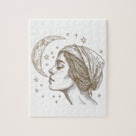 Vrouw en maan tekening legpuzzel