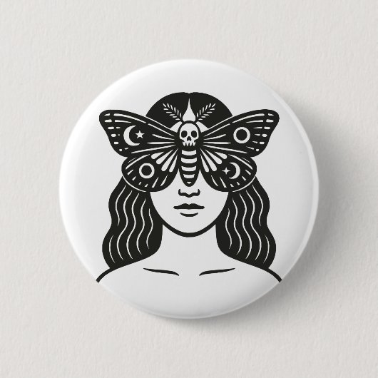 Vrouw en mot ronde button 5,7 cm (Voorkant)