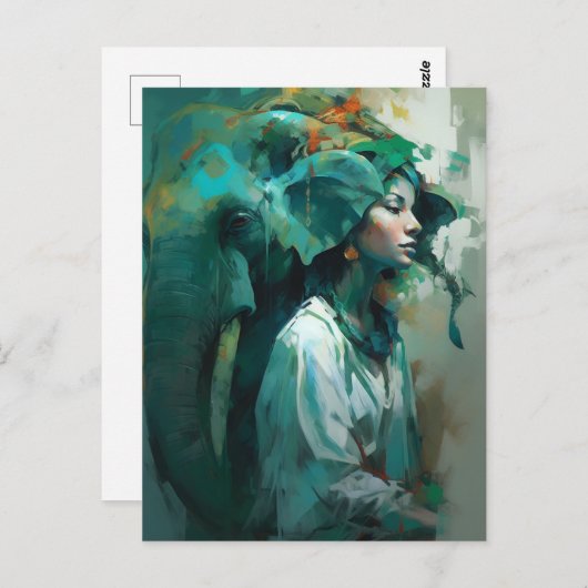 Vrouw en olifant briefkaart (Voorkant / Achterkant)