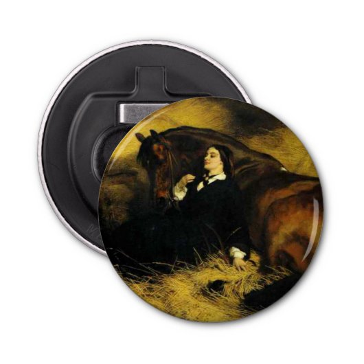 Vrouw en paarden button flesopener (Voorkant)