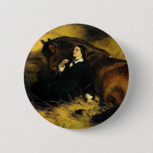 Vrouw en paarden ronde button 5,7 cm