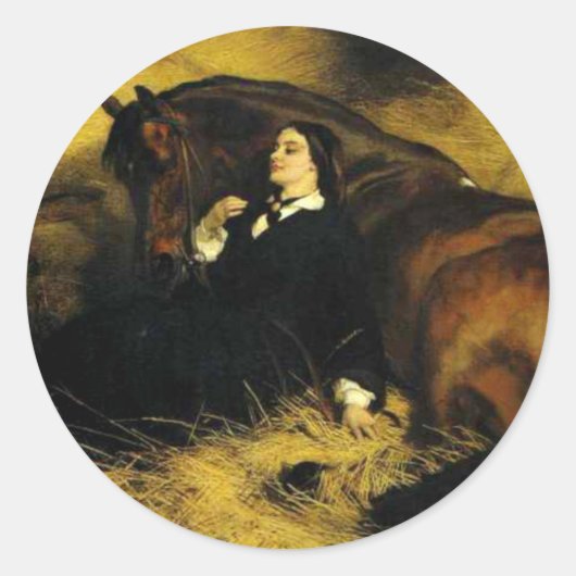 Vrouw en paarden ronde sticker (Voorkant)