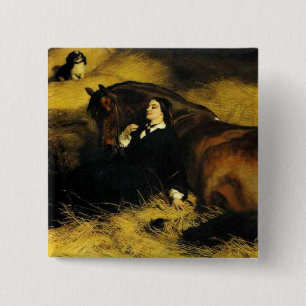 Vrouw en paarden vierkante button 5,1 cm