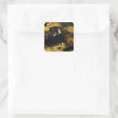 Vrouw en paarden vierkante sticker (Tas)