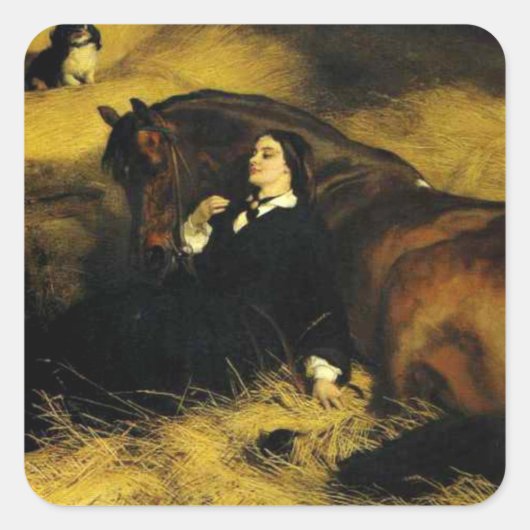 Vrouw en paarden vierkante sticker (Voorkant)