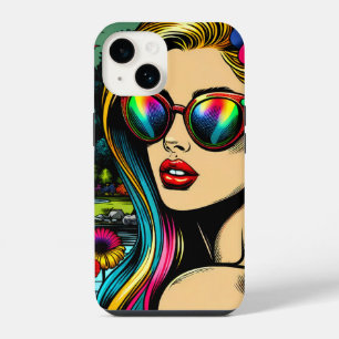 Vrouw en papegaai in de park Pop Art iPhone 14 Hoesje