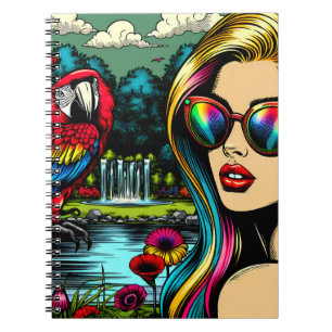 Vrouw en papegaai in de park Pop Art  Notitieboek