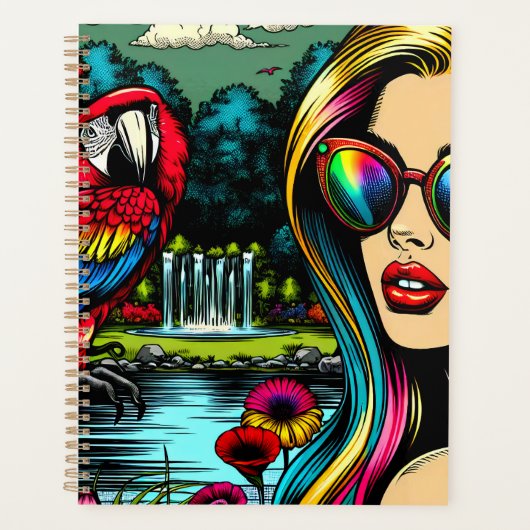 Vrouw en papegaai in het Park Pop Art Planner (Voorkant)