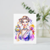 vrouw en parfumfles briefkaart (Staand voorkant)