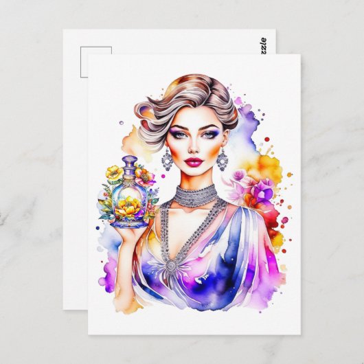 vrouw en parfumfles briefkaart (Voorkant / Achterkant)