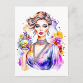 vrouw en parfumfles briefkaart (Voorkant)